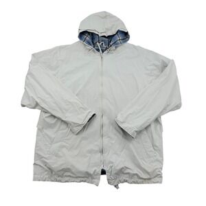 Outbrook Women M White Hooded Rain Jacket Vented Plaid Lined Lightweight Outside